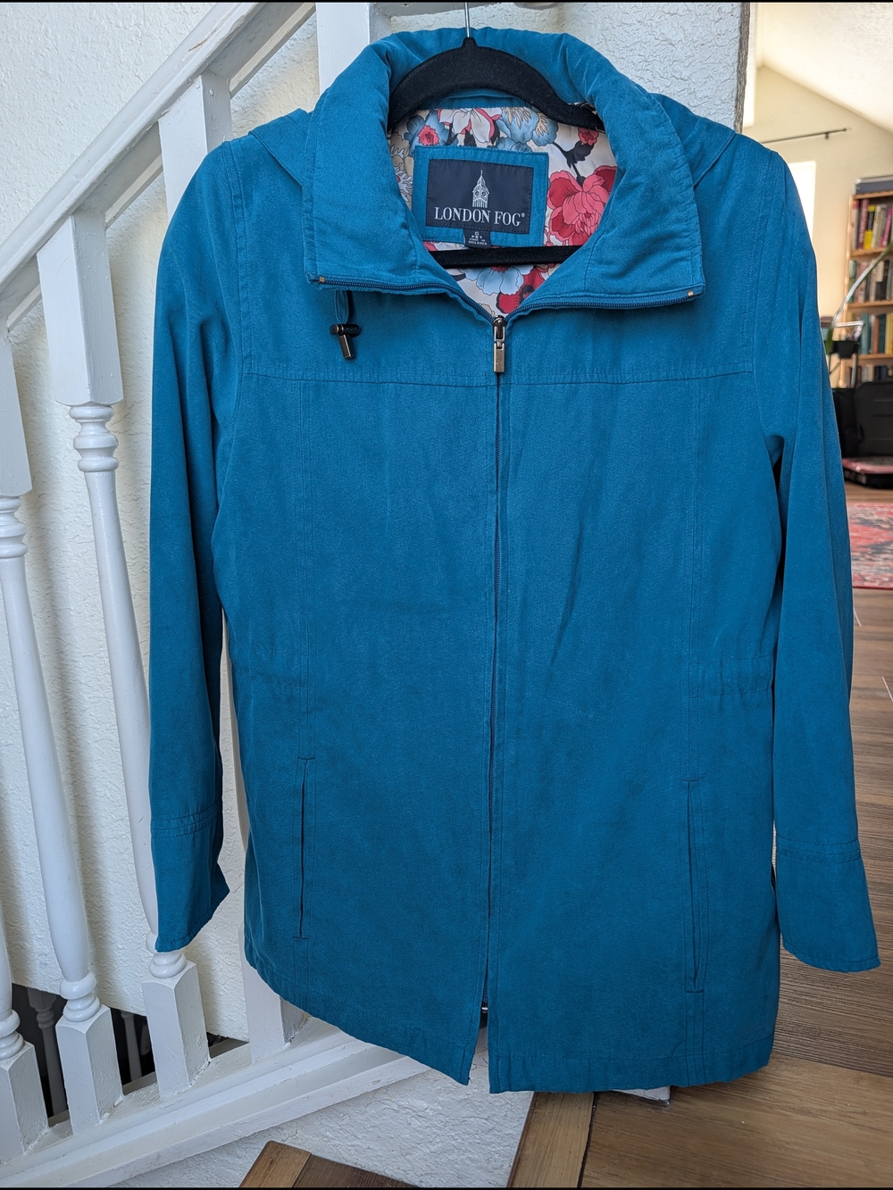London Fog Teal Faux Suede Hooded Utility Jacket - Size Small
